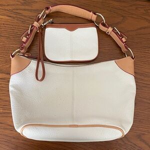 Elegant White and Tan Leather Handbag Set